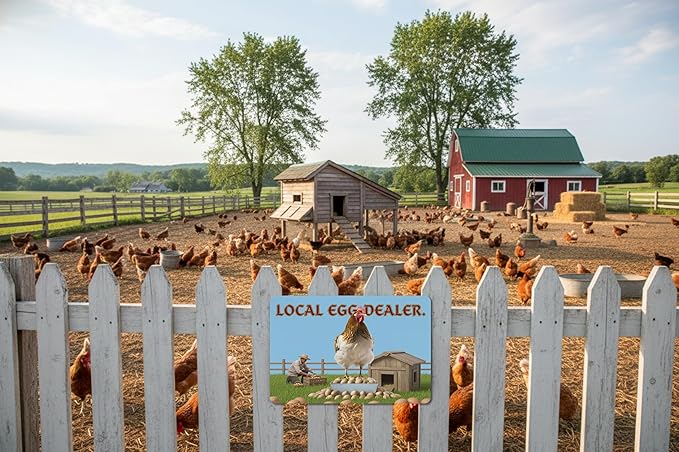 Local Egg Dealer Funny Chicken Coop Sign Farm Fresh Eggs Aluminum Sign Humorous Poultry Farm Decor Gift for Chicken Lovers Rustic Metal Sign 8x12 Inches Style-08