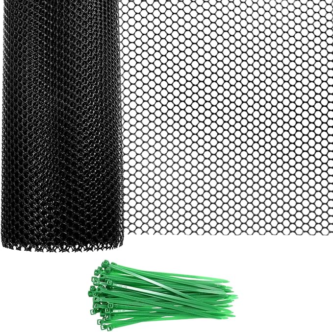 1-Pack Floral Chicken Wire Mesh, 15.7 in x 33 ft Plastic Hexagonal Chicken Wire Fencing with 50 Garden Ties for Crafts/Poultry Netting/Garden/Plant Protection [Black]