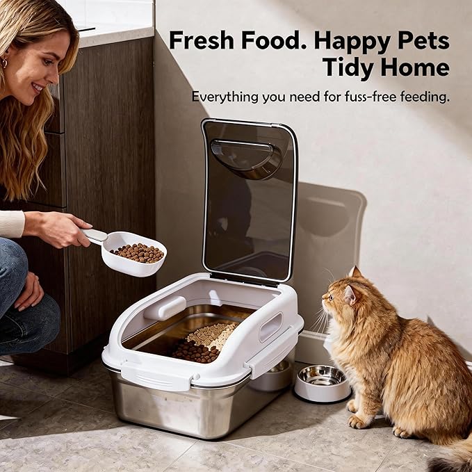 304 Stainless Steel Dog Food Storage Container with Lid for Cat Bird Pet Dry Food Treats, Airtight Mouse Proof Small Storage Bin Fits Up To 10 Lbs, Coming With Scoop