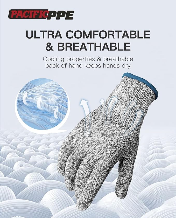 PACIFIC PPE Cut Resistant Gloves Food Grade, Level 3 Protection, Safety Kitchen Cut Gloves, Machine Washable, Durable, Butcher Meat Cutting, Oyster Shucking, Large
