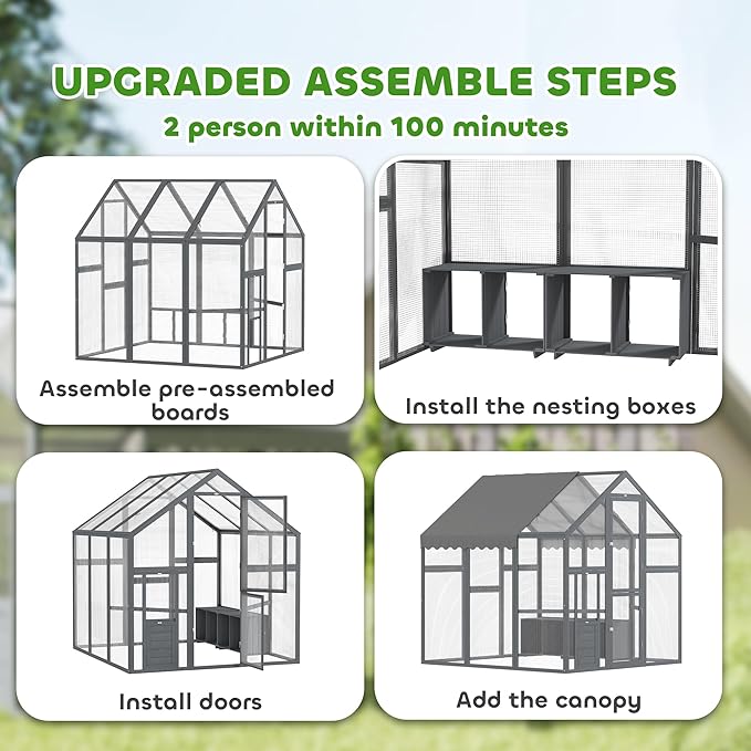 PawHut Large Chicken Run, Wooden Chicken Coop with Waterproof & Anti-UV Cover, Split Door, 2 Nesting Boxes, 2 Roosting Bars, Walk-in Poultry Pen for 6-8 Hens, for Backyard, Farm, 5.5' x 6' x 6'