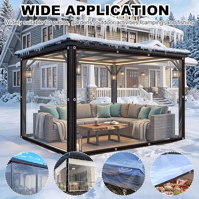 Clear Tarps Heavy Duty Waterproof with Grommets, Lonas Transparentes para Patio, Tear-Resistant PVC Outdoor Porch Enclosure for Patio Porch Chicken Coops Cover(6.56x26.24ft)