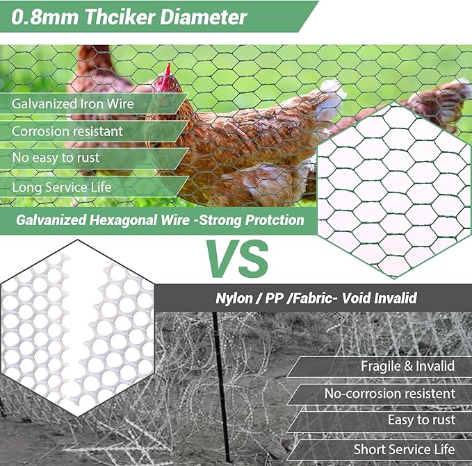 Chicken Wire for Floral Arrangements 13.78 x 236 Inch Lightweight Galvanised Hexagonal Floral Chicken Wire, Green Florist Wire for Garden Poultry Netting for Garden Protection with Wire Ties, Plier