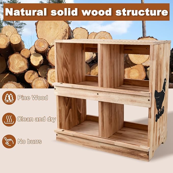 Nesting Boxes for Chickens, Chicken Laying Boxes with 4 Compartments,Pine Wood Chickens Nesting Boxe for Laying Eggs,Wall-Mounted,Large Size 23.62'L× 13.2'W × 25.2'H