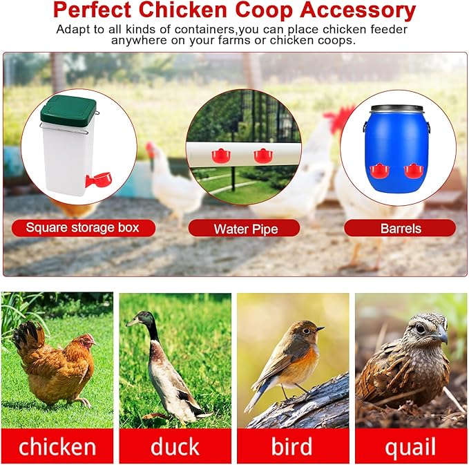 12 Pack Chicken Water Cups, Automatic Chicken Waterer for Poultry Automatic Chicken Watering System, Long-Lasting Use Chicken Waters, Water Feeder Kit for Chick, Duck, Goose and Bunny
