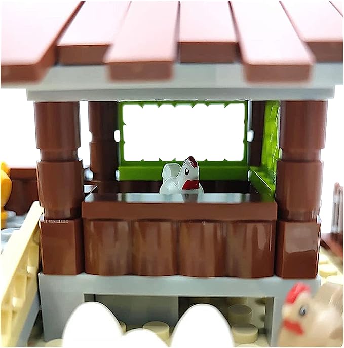 General Jim's Chicken Coop Hen House Modular Building Block Brick Set 122 Piece Set or Addition to Rural Farm Scene Set with All Accessories Shown for Teens and Adults.