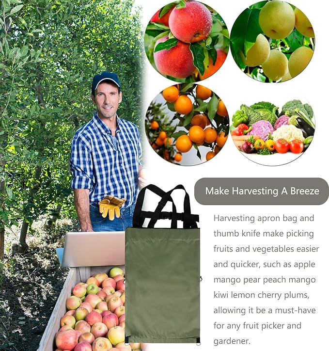 FCOUIID Harvest Apple Picking Bag - Waterproof 600D Fruit Storage Apron Pouch for Outdoor Orchard, Farm, Garden, Heavy Duty