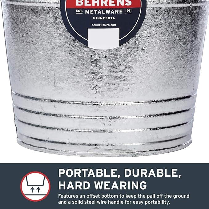 Behrens 1214 Hot-Dipped Galvanized Steel Utility Pail, 14-Quart, Gray
