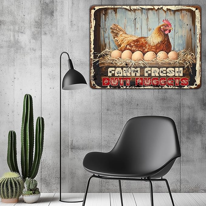 Chicken Coop Signs Funny Metal Signs Chicken Decor Farm Rooster Yard Decor Vintage Tin Sign Chicken Decorations For Home Farm Fresh Butt Nuggets Sign 12x8 Inch