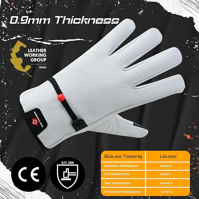 1 Pair Heavy Duty Leather Work Gloves for Men & Women – Touchscreen Use, Cowhide Construction & Yard Leather Gloves – Puncture Resistant Safety Gloves for Landscaping & Outdoor Use (S)