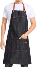 Denim Apron with Pockets Tall Bib Apron Large with Long Ties Adjustable - Gifts for Men Women