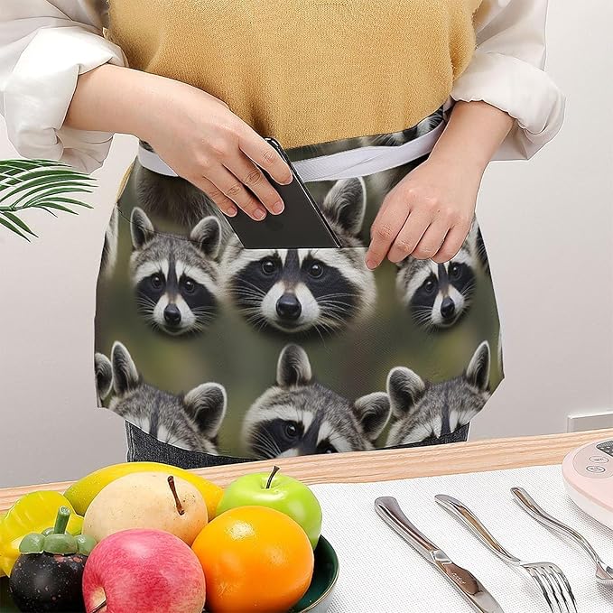 Unisex Chef Waiter Apron Waist Half Short Serving Aprons with 3 Pockets