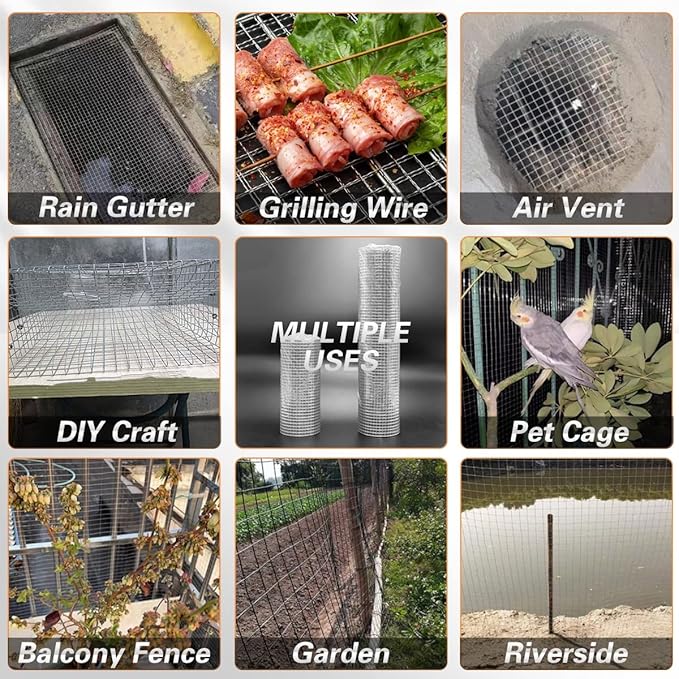 Hardware Cloth 16'' x 20' 1/4 in Galvanized Wire Mesh Roll (23 GA) Chicken Wire Fence Roll for Chicken Pen/coop Fences, Screen mesh, Rabbit/Snake Fences, Poultry enclosures, Handicraft Making, etc.