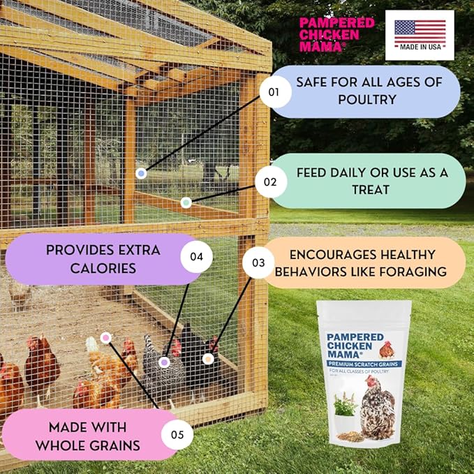 Pampered Chicken Mama Premium Scratch Feed Treat - High Protein & High Calcium All-Natural Backyard Chicken Grower Feed Supplies for Laying Chickens (10 pounds)