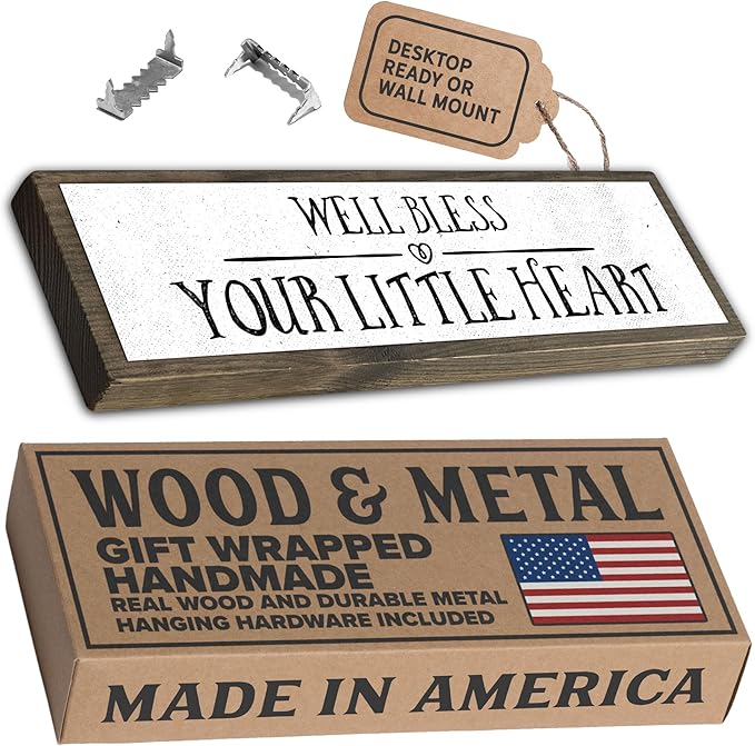 Wood & Metal Southern Sign – Weatherproof Indoor Outdoor Wall Decor – Rustic Charm with "Well Bless Your Little Heart" – Gift-Wrapped & Ready to Give