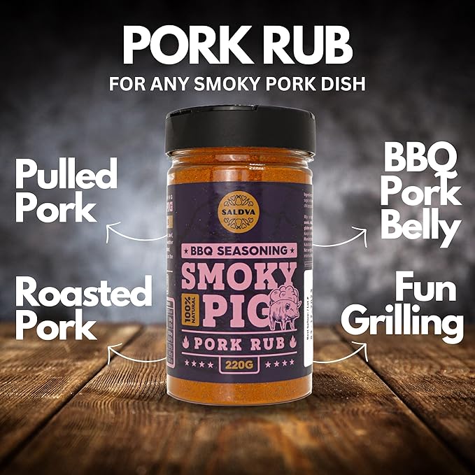 Smoky Pig BBQ Pork Rub - 100% Natural Seasoning - Perfect Blend Of Spices For Smoky BBQ And Grill Pork Dishes - Large Jar (220g)