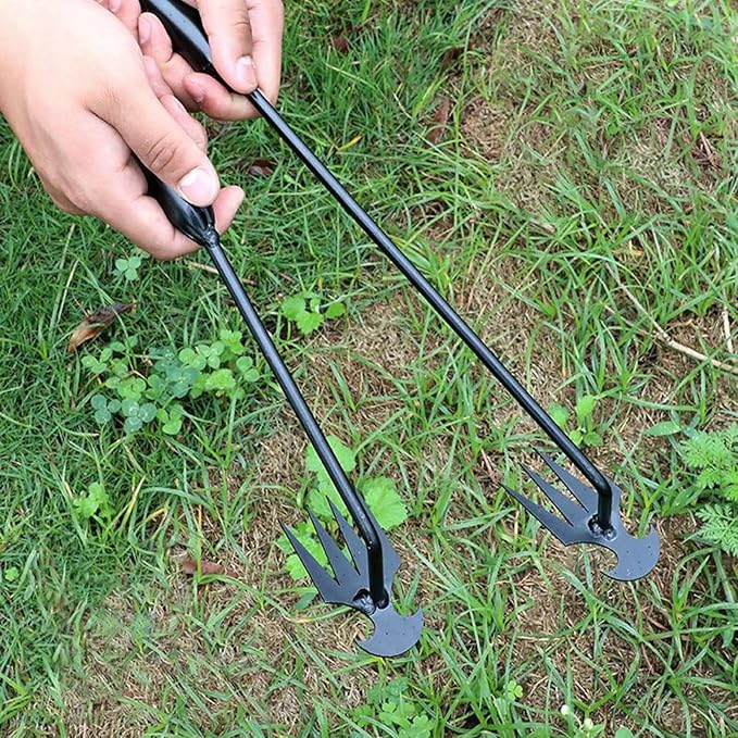 Weed Puller Tool, Weeding Artifact Uprooting Weeding Tool, Garden Weeder Tool 4 Teeth Manganese Steel Forged, Weed Master Weeding Tool, Weed Removal Tool for Vegetable Backyard Farm (Black-40cm)