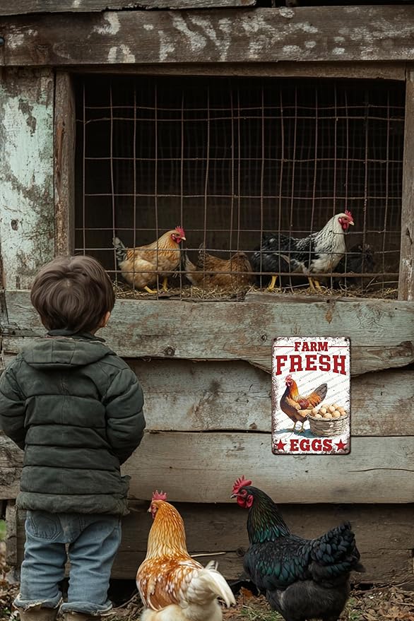 Vintage Chicken Farm Metal Sign Farm Fresh Eggs Metal Poster Home Garden Garage Bathroom Farmhouse Aluminium Sign Art Wall Decor Plaque 12x8 Inch
