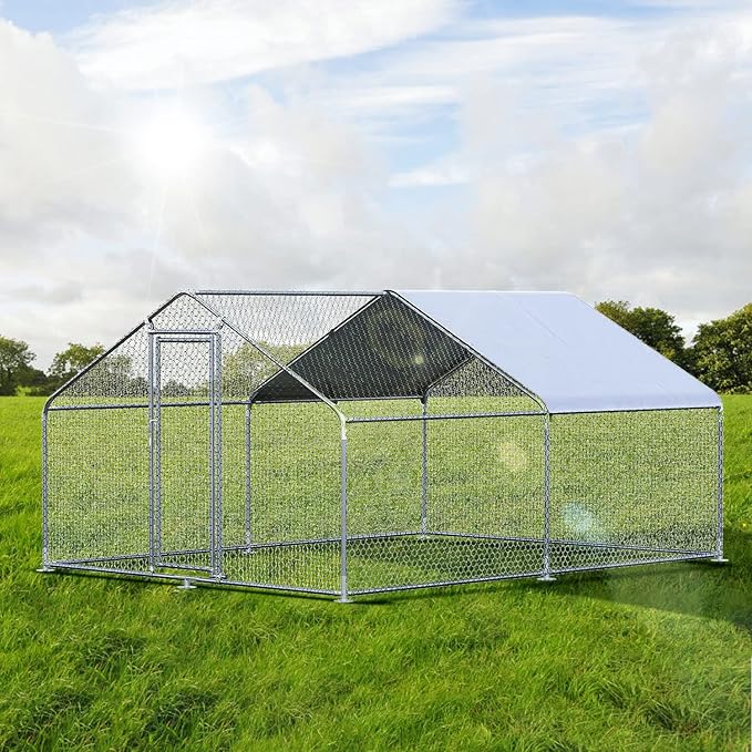 Chicken Coop Large Metal House Chickens Pen Outdoor for More Than Chickens Poultry Cage with Waterproof Cover for Rabbits Duck Walk-in Chicken Runs for Yard with Cover Outdoor