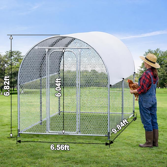 Large Metal Chicken Coop, Walk-in Chicken Run for Yard with Waterproof UV Cover, Rounded-Top Poultry Cage for Quails, Ducks, Geese and Rabbits, 9.8 x 6.6 x 6.8 ft