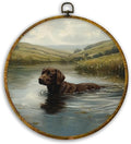 CUANFDDSF Rustic Country Chocolate Labrador Retriever Round Wall Art, Chocolate Lab Gifts Framed Hanging Wall Decor, Antique Farmhouse Dog Canvas Prints Decorations for Bedroom, 10x10 Inch