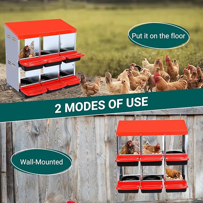 Wall-Mountable Galvanized Steel Chicken Nesting Boxes, 6/8Hole Metal Laying Box with Ventilated Design, Roll Away Egg Collection Tray, Weatherproof Hen Roosting Boxes for Coop