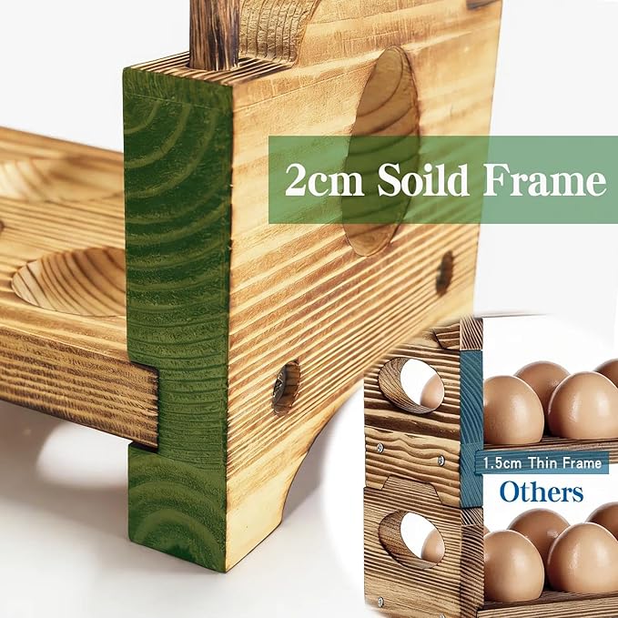 Egg Holder Countertop Farmhouse Decor - Wooden Fresh Eggs Storage for Counter - Pine Wood Egg Organizer Tray Racks