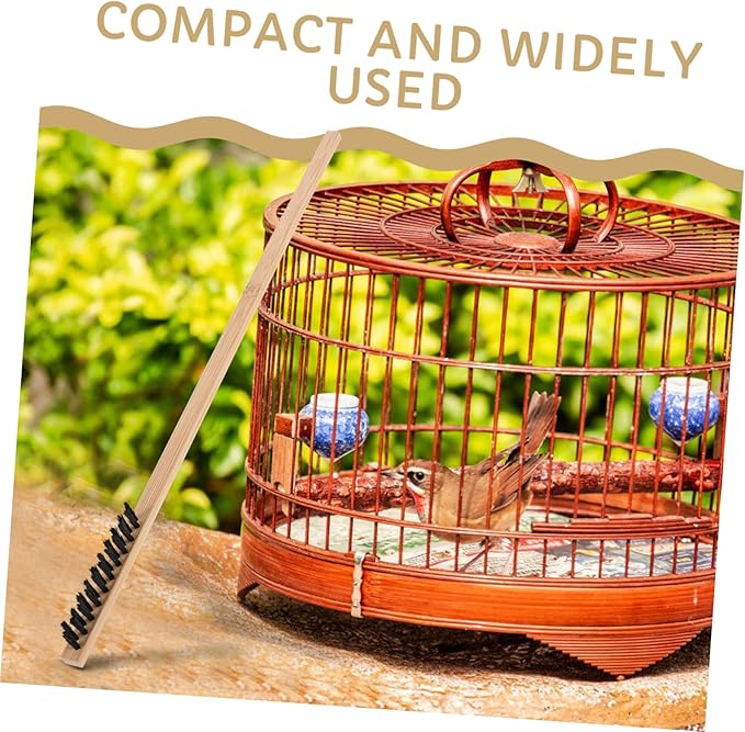 2pcs Wooden Stainless Steel Bird Cage Cleaner Brush Set Ergonomic Long Handle Poop Removal Tool for Animal Cages Efficient Droppings Scraper and Cleaning Brush