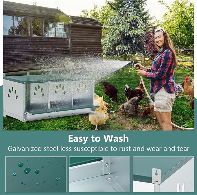 Chicken Nesting Box for Laying Eggs - 3 Room Chicken Laying Boxes, Nesting Boxes for Chickens, Heavy Duty Metal Chicken Coop, 32.9" L x 16.34" W x 15.35" H