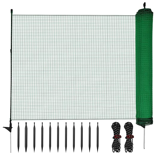 Temporary Fence with Step-in Stakes - 3ft x 100ft Plastic Mesh Fencing Safety Barrier for Dogs, Chickens - Portable Temporary Fencing with Posts for Backyard, Garden, Outdoor Animal Protection