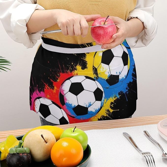 Server Waist Aprons Waitress Unisex Chef Works Half Apron with 3 Pockets