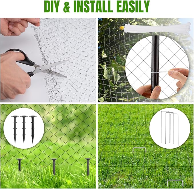 SPORTYOUTH Bird Netting for Garden, 50x50 ft 3/4" Square Mesh Heavy Duty Nylon Chicken Coop Poultry Hawk Aviary Netting for Blueberry Bushes Fruit Trees Vegetable Against Birds Deer Squirrels