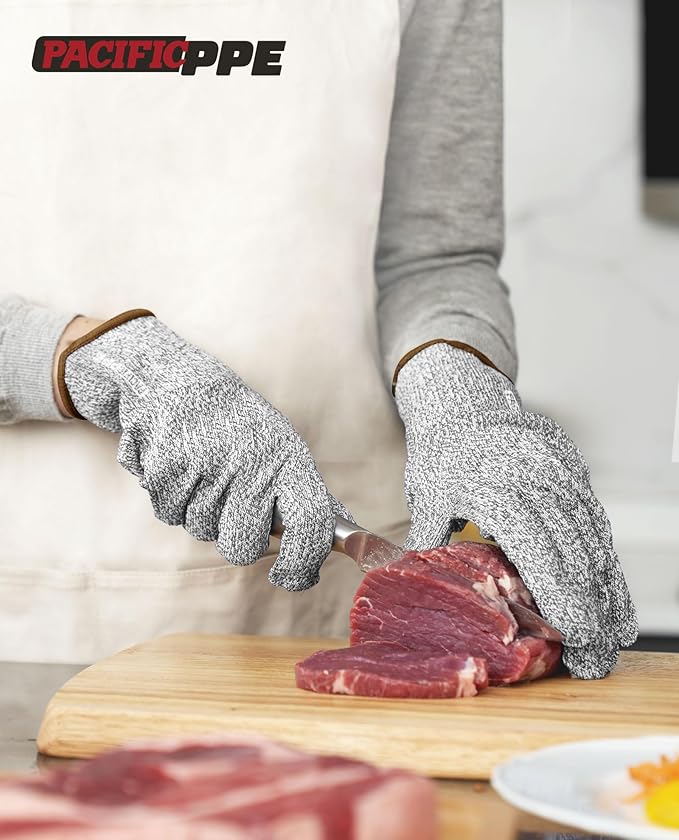 PACIFIC PPE Cut Resistant Gloves Food Grade, Level 3 Protection, Safety Kitchen Cut Gloves, Machine Washable, Durable, Butcher Meat Cutting, Oyster Shucking, Medium