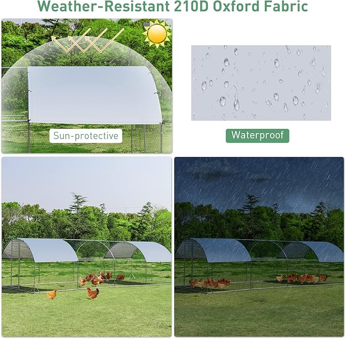 Giantex 25ft Metal Chicken Coop, Galvanized Walk-in Chicken Run with Waterproof Cover, Dome Shaped Poultry Cage Hen Run House Rabbits Habitat Cage for Backyard Farm Outdoor (25 x 9.2 ft, Dome)