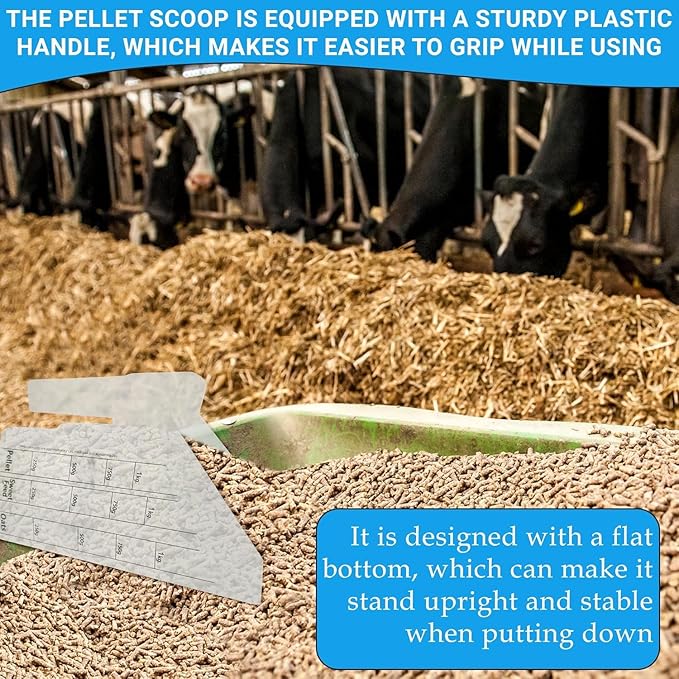Clear Plastic Feed Scoop with Measurement Markings, Durable Sturdy Handle, Reusable Pellet Scoop for Horse Goat Sheep Cattle Stable Feeding, Large (2)