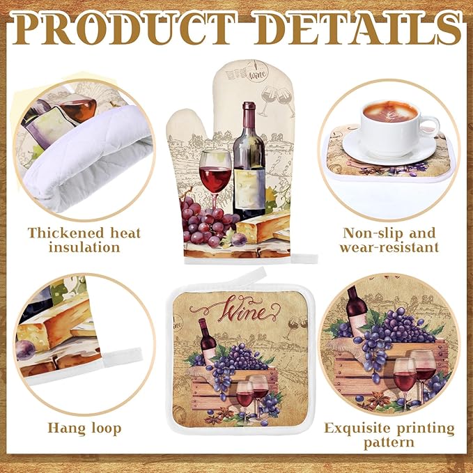 10 Pcs Wine Kitchen Dish Towels Rugs Oven Mitts and Pot Holders Set Farmhouse Kitchen Decor Set for Women Mom Daughter Gift Cooking Baking Grilling (Rustic Color)