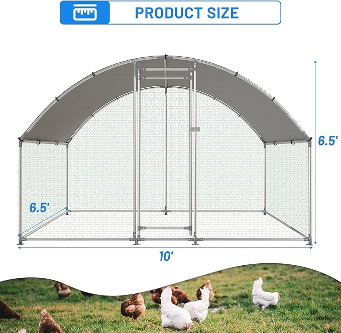 Large Metal Chicken Coop, Outdoor cage Run with Waterproof and Anti-UV Cover, Dome Roof Walk-in Poultry Cage Rabbit Duck House for Outside, Backyard and Farm.