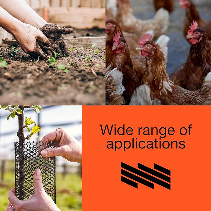 MaPorch Plastic Chicken Wire Mesh Fence - Black Mesh, 15.7 in x 10 ft - Quick-Install Chicken Wire Fencing - Plant Protectors from Animals - Durable Garden Netting - Pet & Poultry Netting (2-Pack)
