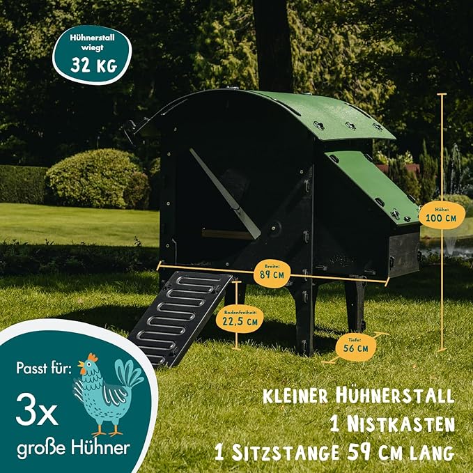 Plastic Chicken Coop 25yr Lifespan - Small Lodge Chicken Coop for 3 Chickens Or 5 Bantams | Suitable for Large Hens & Ideal for Broody Chickens & Chicks | Low Hen House for Poultry with Nesting Box