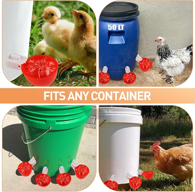 Chicken Waterer Cups,4-Pack Chicken Water Feeder for Ducks,Geese, Turkeys,Chicks,Bird,and Other Poultry with Matching Drill