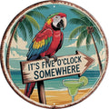 Five O'Clock Somewhere Metal Sign 8x8in Round Bar Plaque for Patio Wall Decor Happy Hour Gift