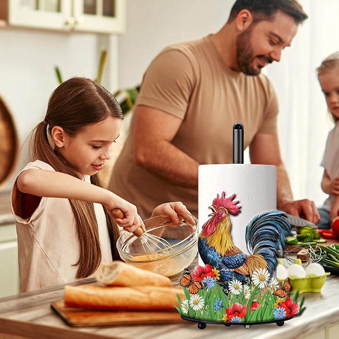 Hexagram Rooster Decor Rooster Kitchen Decor Bathroom Decorations Rustic Home Gifts Farmhouse Paper Towel Holder Countertop Standing Cute Chicken Kitchen Decorations Gifts for Housewarming