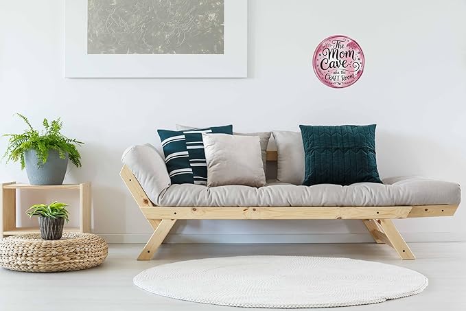 AWISZZZ Mom Cave Craft Room Metal Sign 8x8in Round Boho Plaque for Mothers Wall Decor DIY Gift