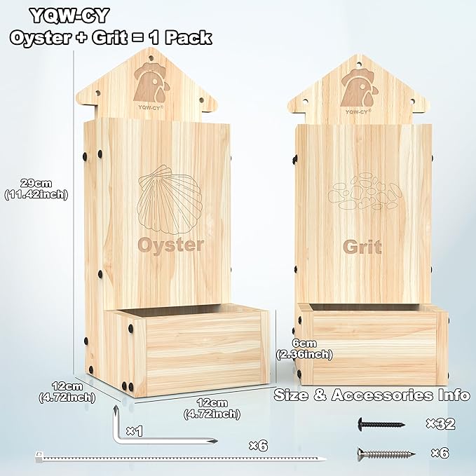 2Pack Chicken Oyster Shell and Grit Feeder, Wooden Chicken Feeder Combo, Hanging Gravity Chicken Grit Feeder, Coop Accessories for Healthier Hens Chick and Eggs