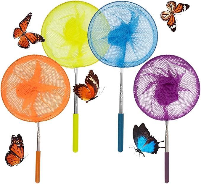4 Pack Telescopic Butterfly Fishing Nets - Butterfly Catcher Catching Insect Net Colorful Outdoor Tools Catching Bugs Fish Insect Ladybird （Extendable 24 inches）