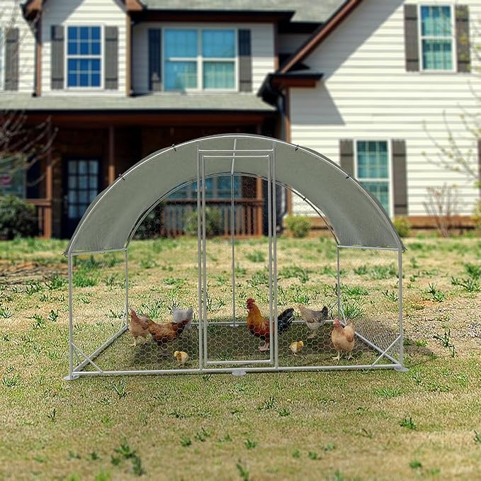 Large Metal Chicken Coop,Outdoor Chicken Coop Run Chicken Shelter with Water-Resident and Anti-UV Cover,Dome Roof Walk-in Poultry Cage Duck Rabbit House for Outside,Backyard and Farm, 6.5'Lx9'Wx6.5'H