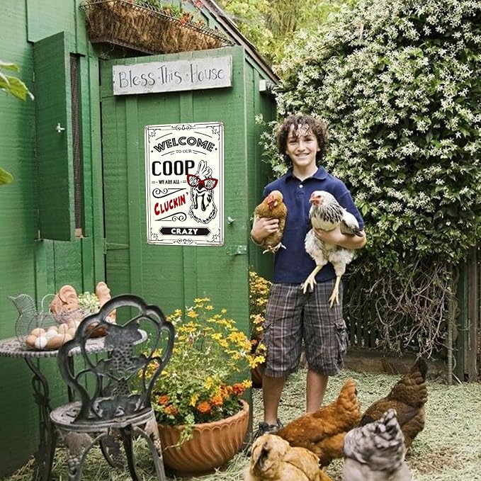 Funny Metal Signs for Chicken Coop Decor-Chicken Signs Welcome to Our Coop-Funny Chicken Gifts Tin Signs Chicken Coop Accessories for Home Farm Outdoor Kitchen Garden Yard,8x12inch