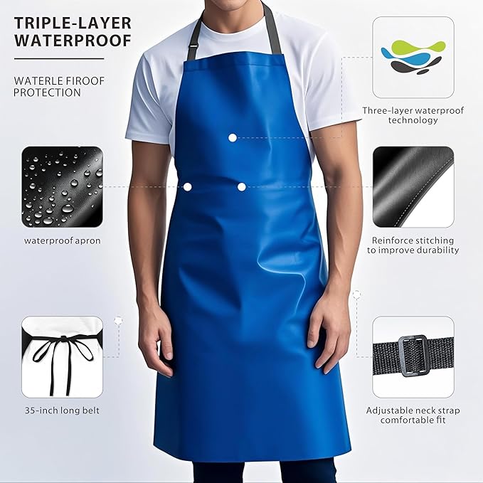 GoldPig Heavy-Duty Waterproof Apron, Chemical Resistant Rubber Vinyl for Industrial, Lab, Kitchen, Butcher & Grilling (40")