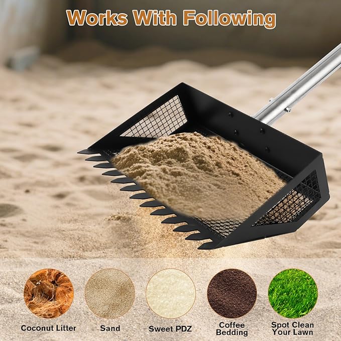 Chicken Poop Scooper, 2-in-1 Chicken Coop Scoop Rack with Duable Stainless Steel Handle, Sand Shifting Shovel Metal Coop Scoop, Pooper Scooper for Farm Animals