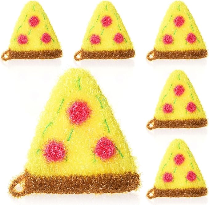 Breling 6 Pieces Pizza Shape Dish Sponge Dual Sided Non Scratch Dish Washing Scrubbers, Reusable Household Cleaning Kitchen Tools for Dishwashing Washing Dishes Cookware